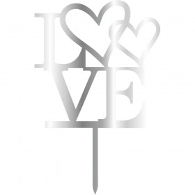 Връх за торта "Love - с две сърца" - сребърен